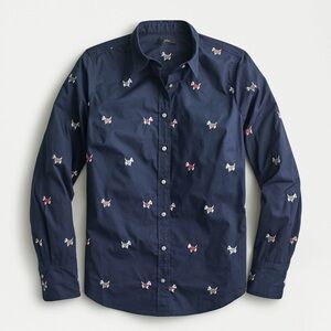 NWT$98 J. Crew Woman's Perfect Shirt In Dog days Scottie Embroidery, Slim fit 6